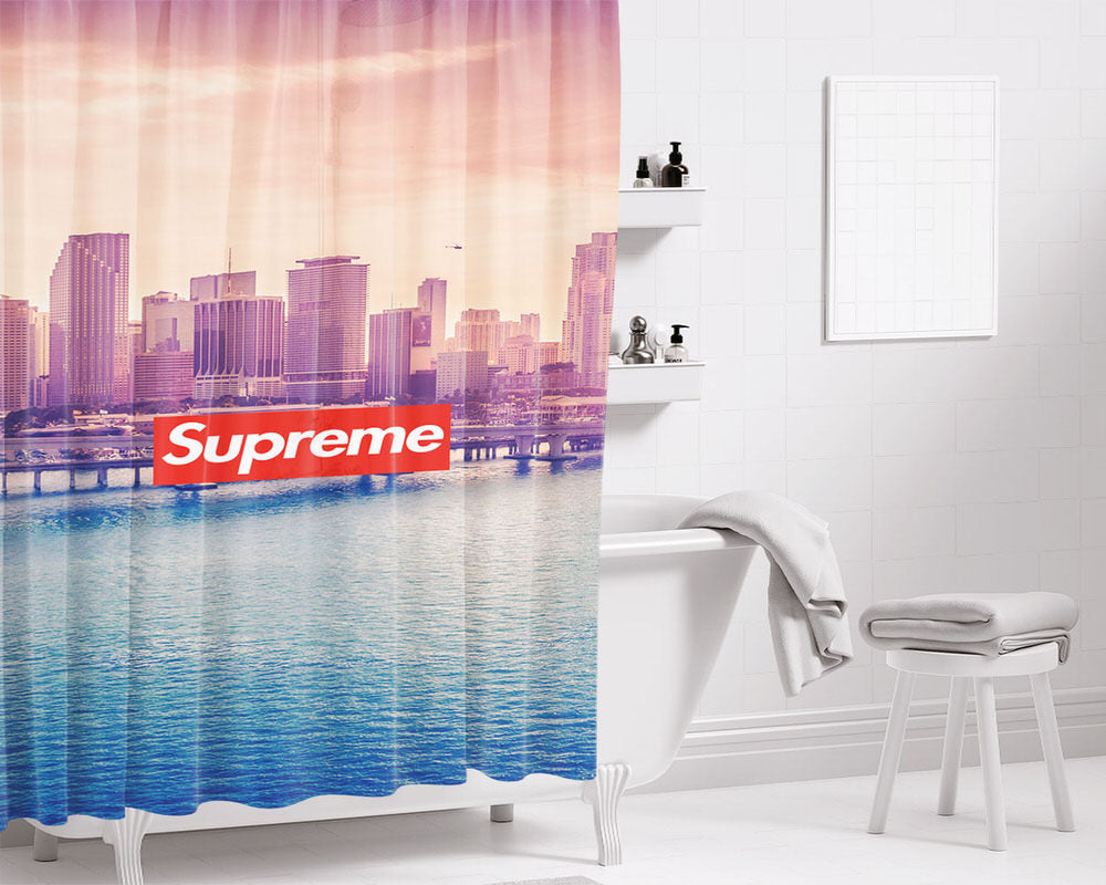 Miami Downtown Florida Bathroom Shower Curtain Fabric Waterproof | 66 X 72 Inch