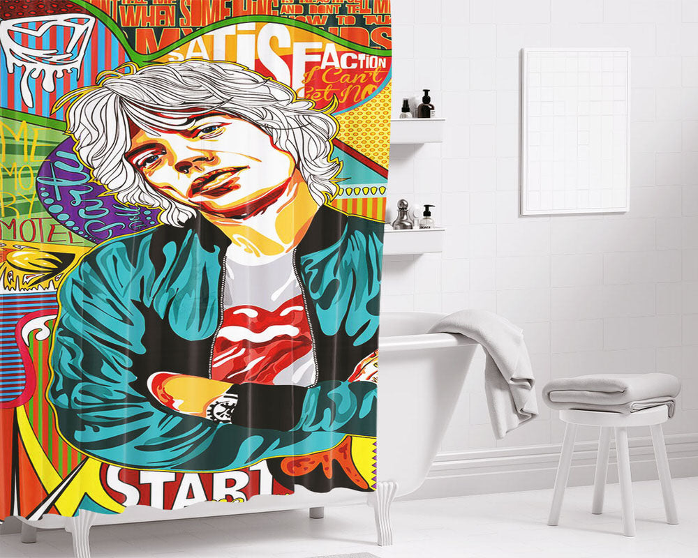 Mick Jagger Pop Art Bathroom Shower Curtain Fabric Waterproof | 66 X 72 Inch