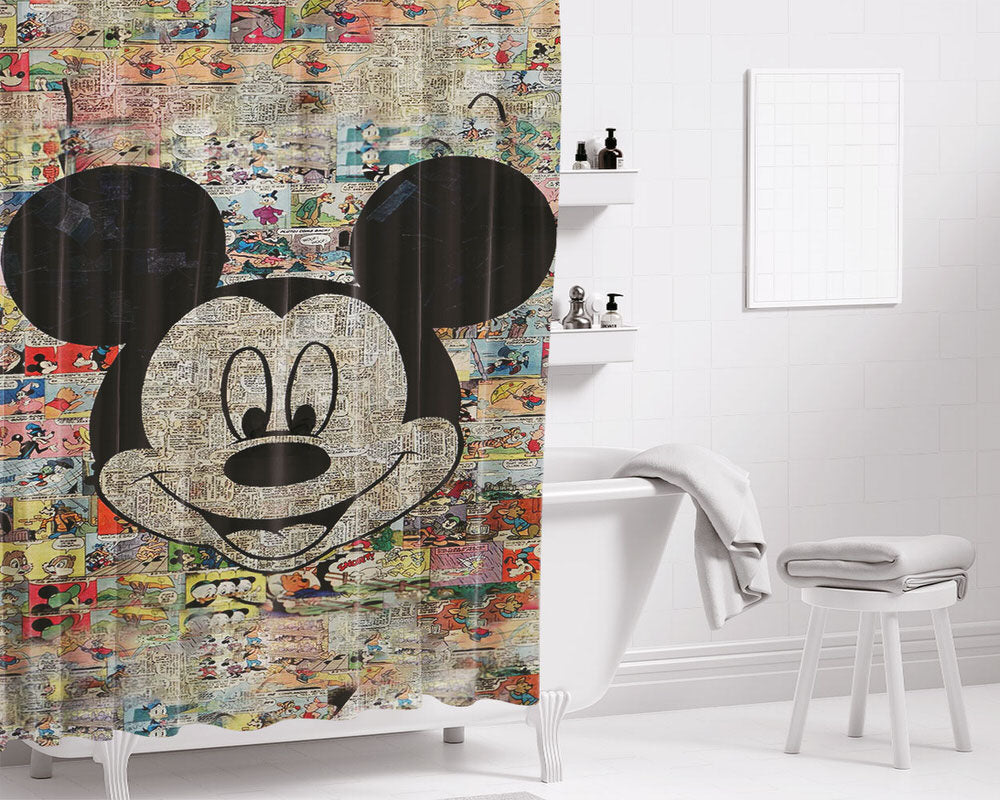 Micky Mouse Mozaik Bathroom Shower Curtain Fabric Waterproof | 66 X 72 Inch