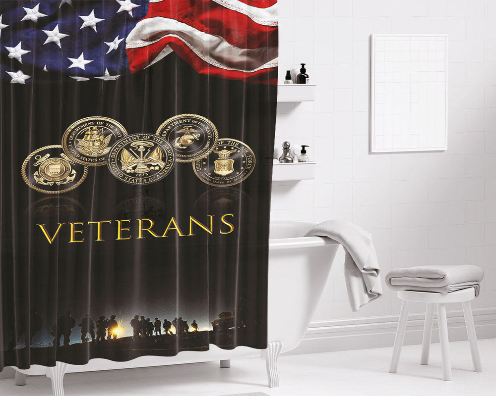 Military American Veteran Bathroom Shower Curtain Fabric Waterproof | 66 X 72 Inch