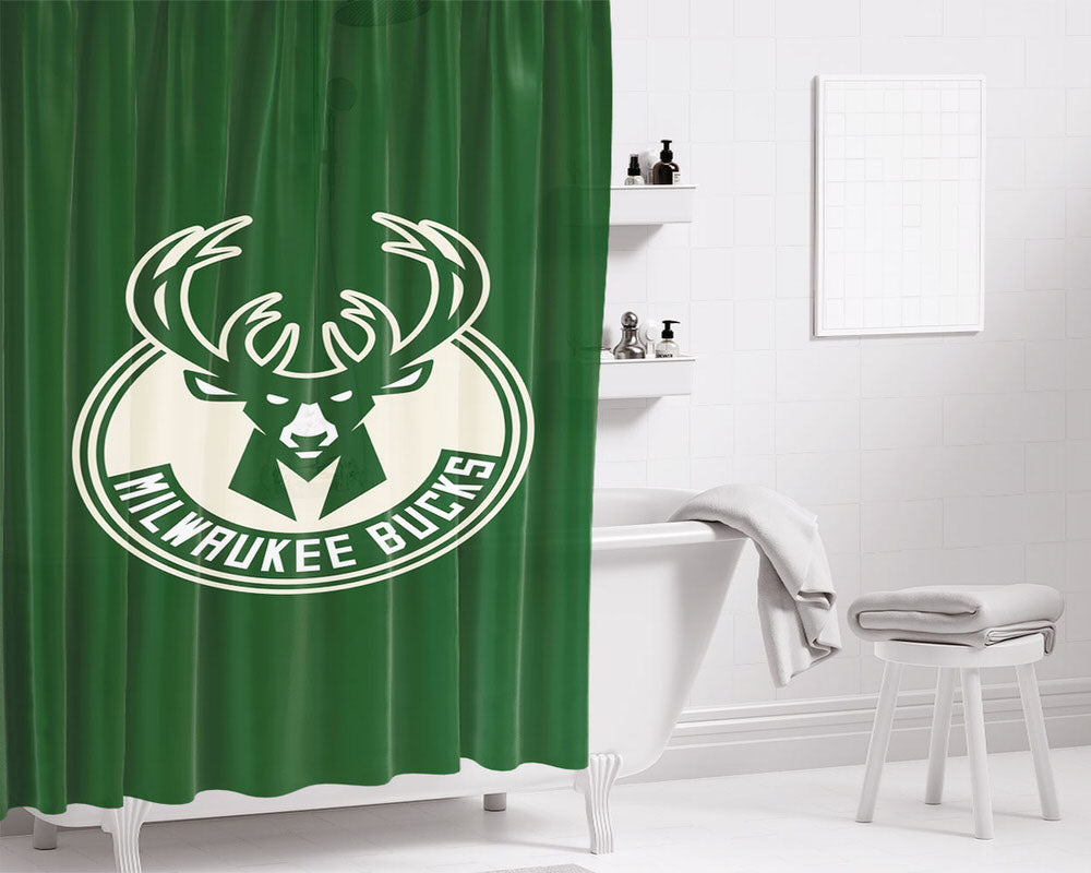 Milwauke Bucks Bathroom Shower Curtain Fabric Waterproof | 66 X 72 Inch
