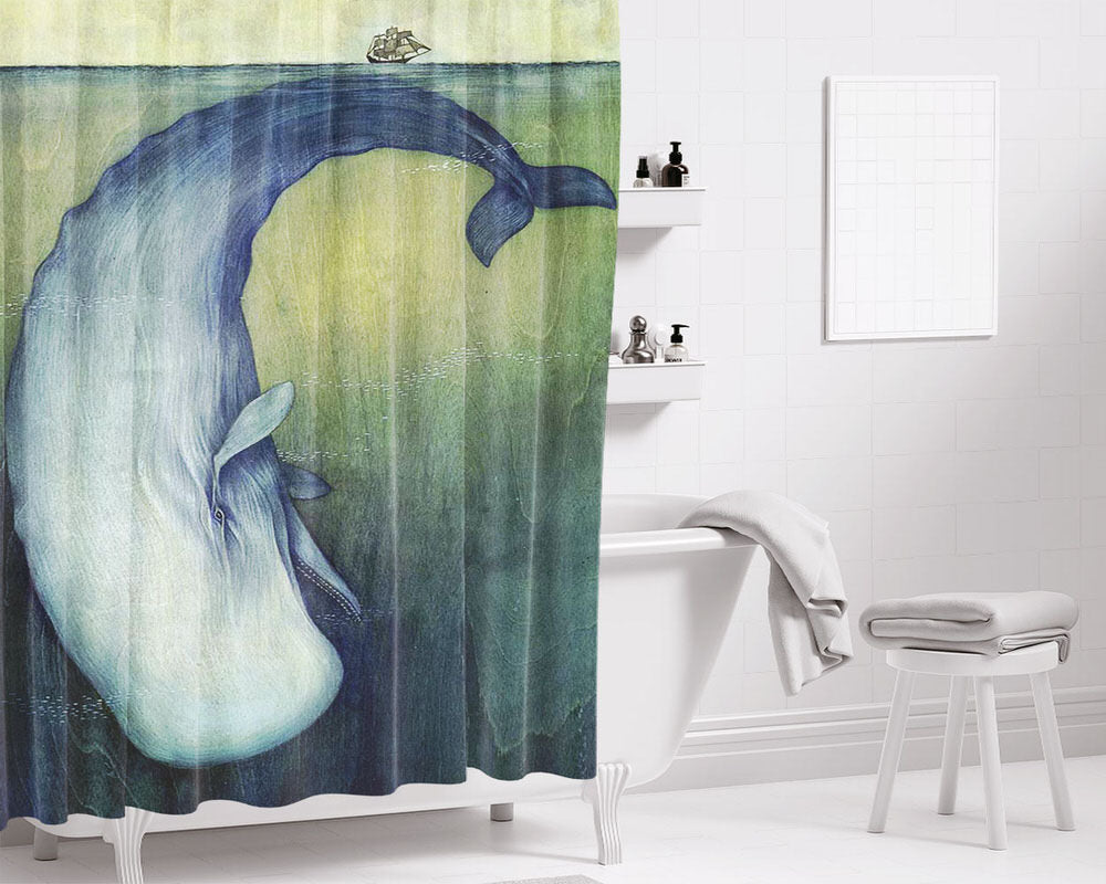 Moby Dick Illustration Art Bathroom Shower Curtain Fabric Waterproof | 66 X 72 Inch