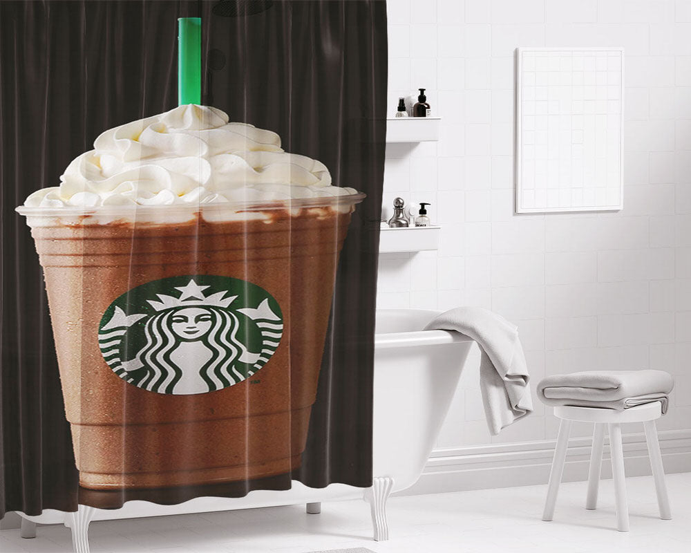 Mocha Frappuccino Blended Coffee Bathroom Shower Curtain Fabric Waterproof | 66 X 72 Inch