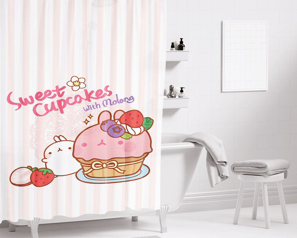 Molang Sweet Cupcakes Bathroom Shower Curtain Fabric Waterproof | 66 X 72 Inch