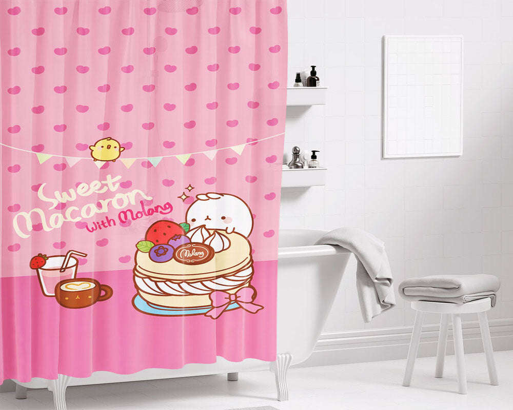 Molang Sweet Macaron Bathroom Shower Curtain Fabric Waterproof | 66 X 72 Inch