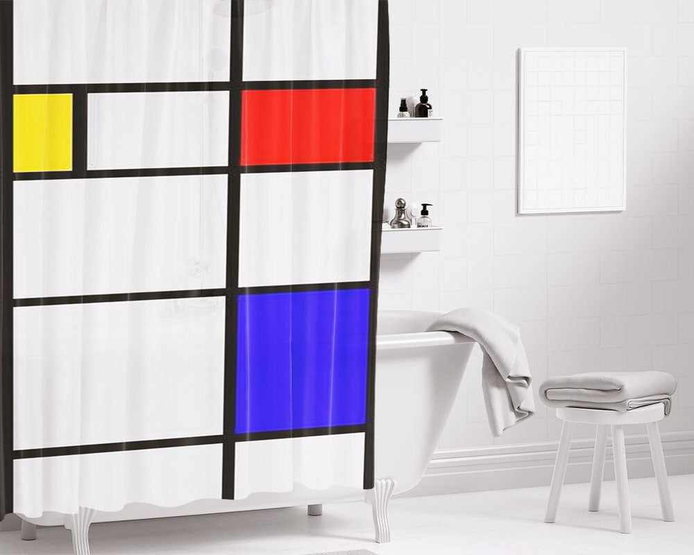 Mondrian Minimalist De Stijl Modern Art Ii Bathroom Shower Curtain Fabric Waterproof | 66 X 72 Inch