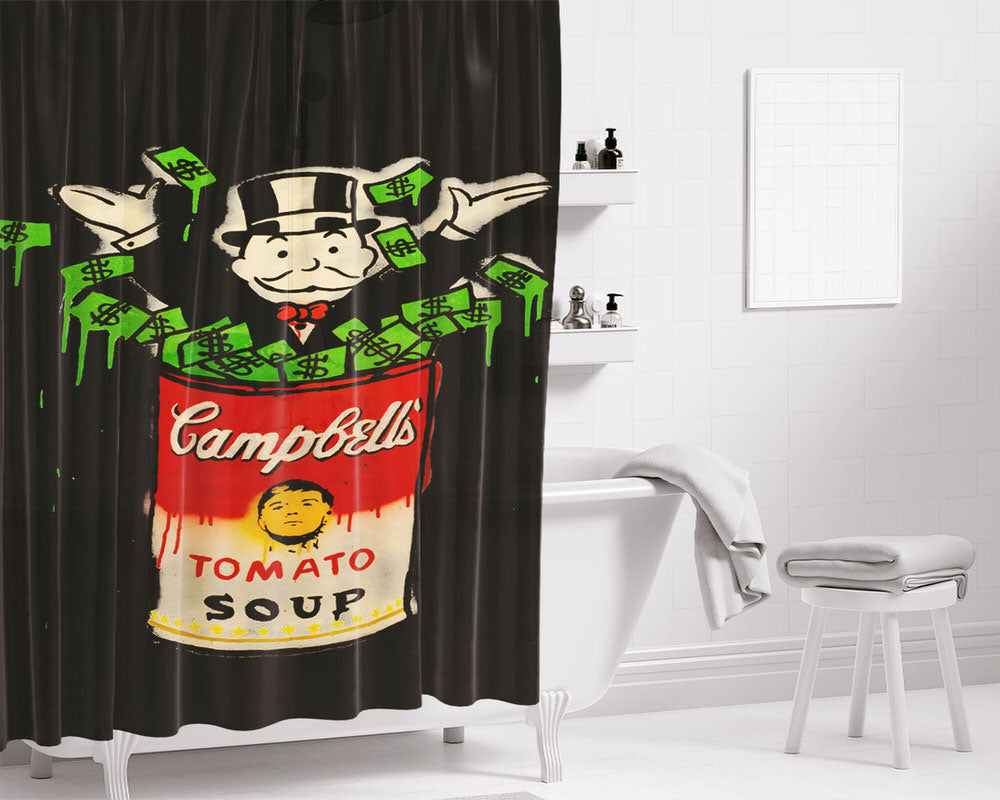 Monopoly Tomato Soup Warhol Bathroom Shower Curtain Fabric Waterproof | 66 X 72 Inch