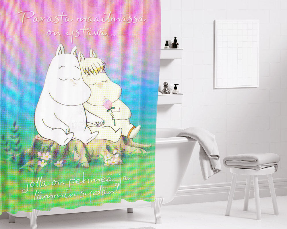 Moomin Moomintroll And Snorkmaiden Lovely Bathroom Shower Curtain Fabric Waterproof | 66 X 72 Inch