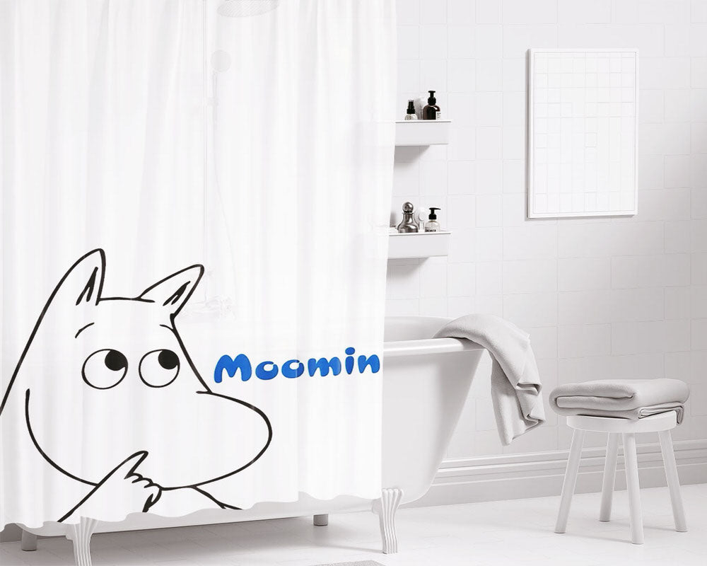 Moomin White Bathroom Shower Curtain Fabric Waterproof | 66 X 72 Inch
