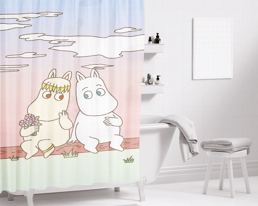 Moomintroll Love Snorkmaiden Couple Bathroom Shower Curtain Fabric Waterproof | 66 X 72 Inch