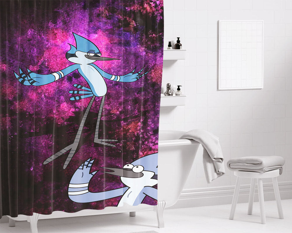 Mordecai Regular Show Galaxy Bathroom Shower Curtain Fabric Waterproof | 66 X 72 Inch