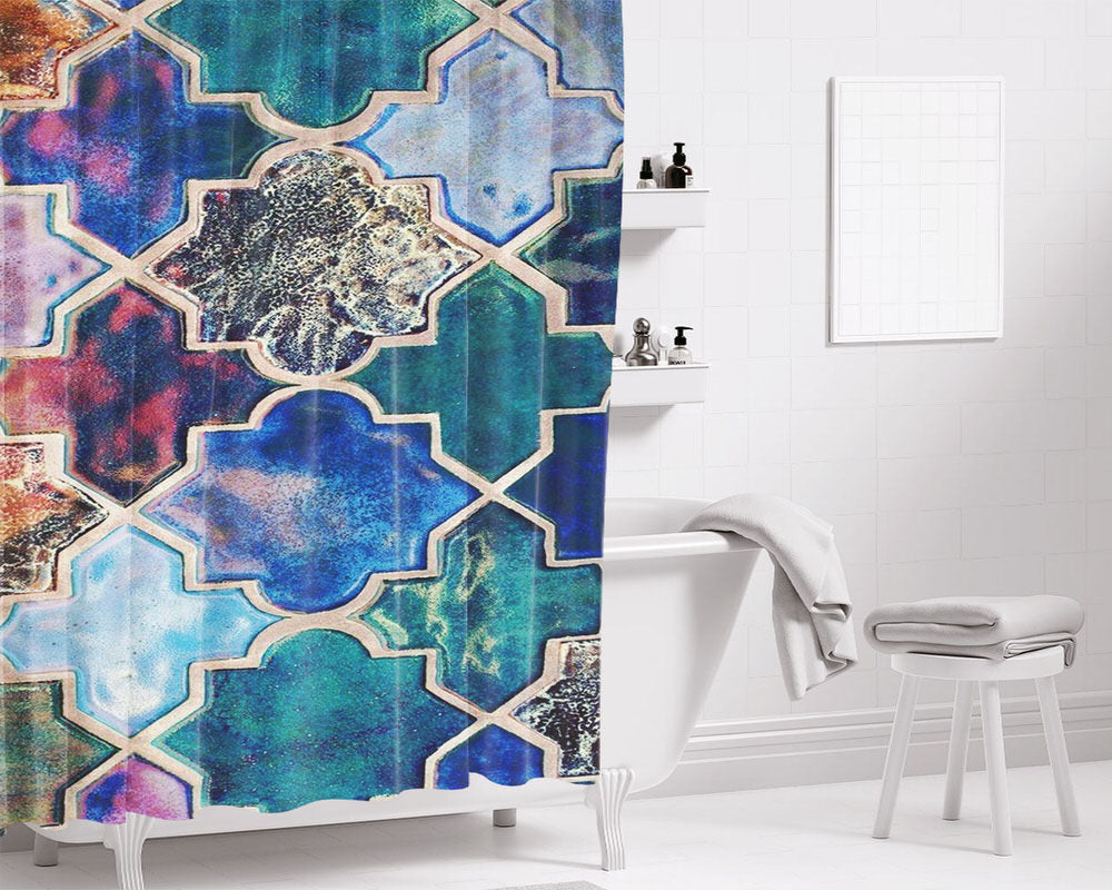 Moroccan Metal Wall Art Bathroom Shower Curtain Fabric Waterproof | 66 X 72 Inch