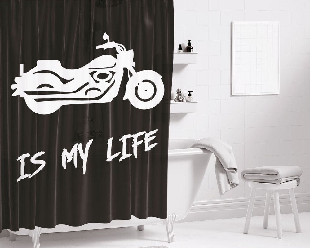 Motorcycle Is My Life Bathroom Shower Curtain Fabric Waterproof | 66 X 72 Inch