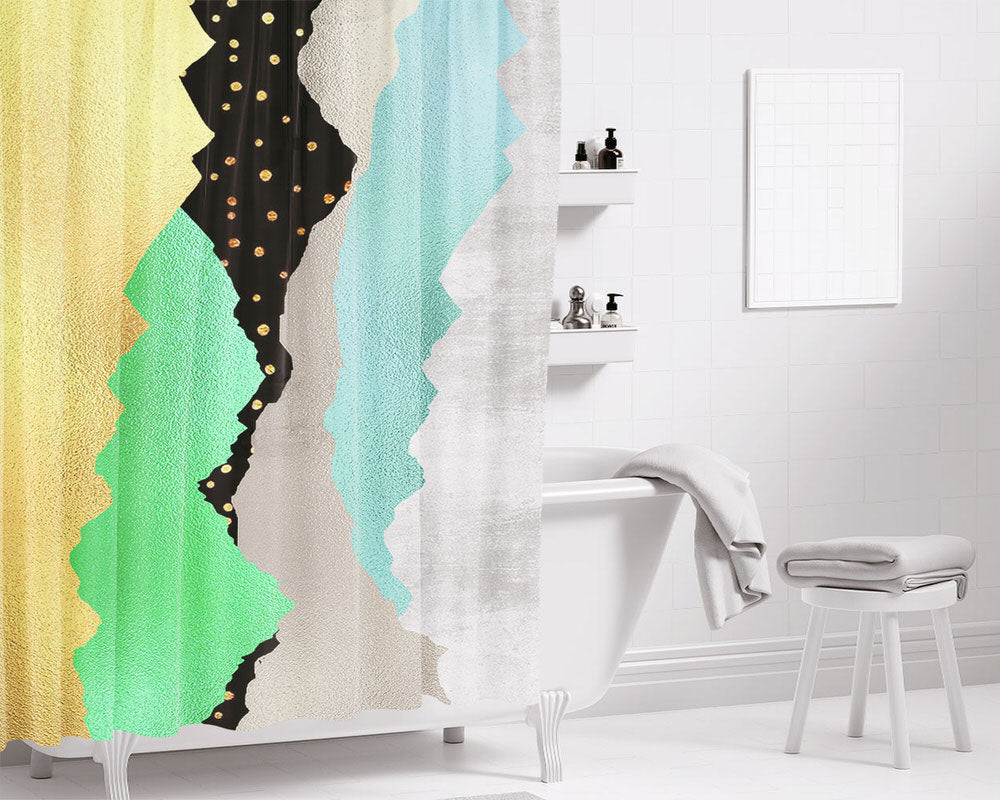 Mountain Hill Art Multicolor Texture Wallpapers Bathroom Shower Curtain Fabric Waterproof | 66 X 72 Inch