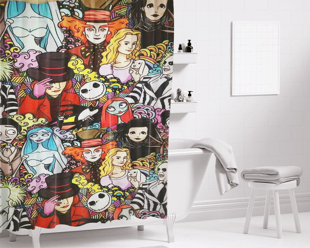 Movie Halloween Collages Characters Bathroom Shower Curtain Fabric Waterproof | 66 X 72 Inch