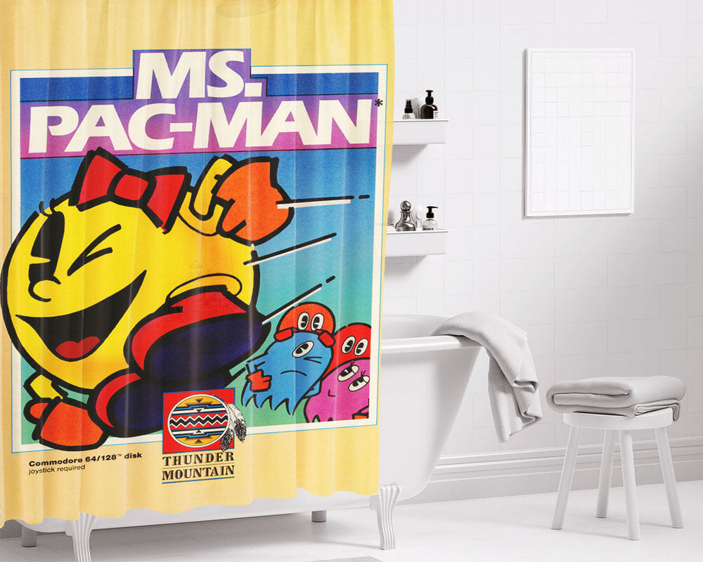 Ms Pac Man Games Cover Bathroom Shower Curtain Fabric Waterproof | 66 X 72 Inch
