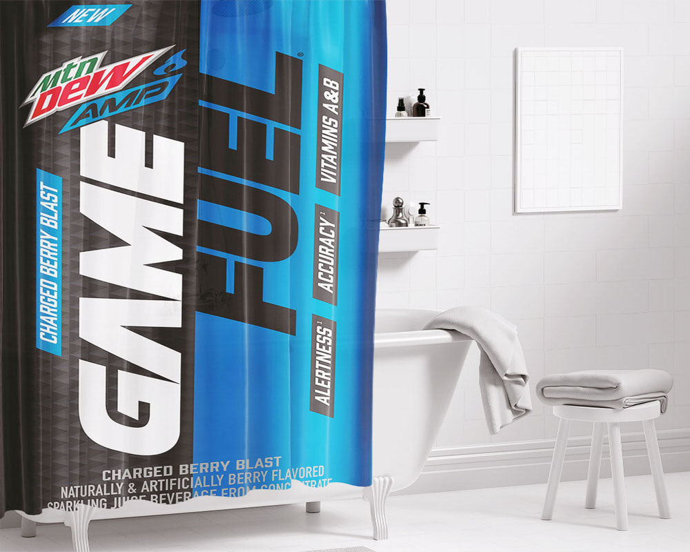 Mtn Dew Amp Game Fuel Blue Cans Bathroom Shower Curtain Fabric Waterproof | 66 X 72 Inch