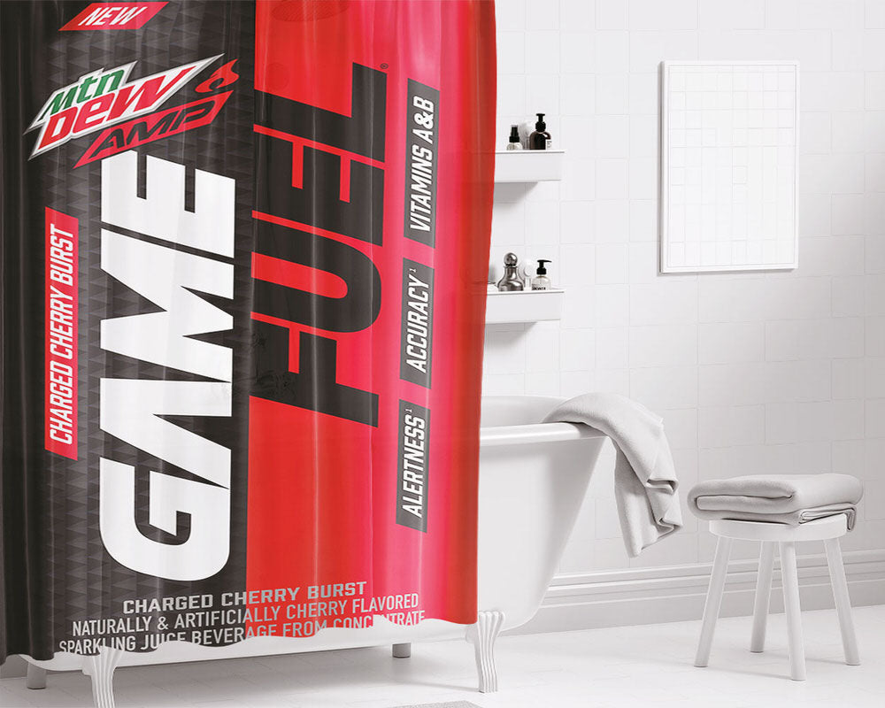 Mtn Dew Amp Game Fuel Red Cans Bathroom Shower Curtain Fabric Waterproof | 66 X 72 Inch