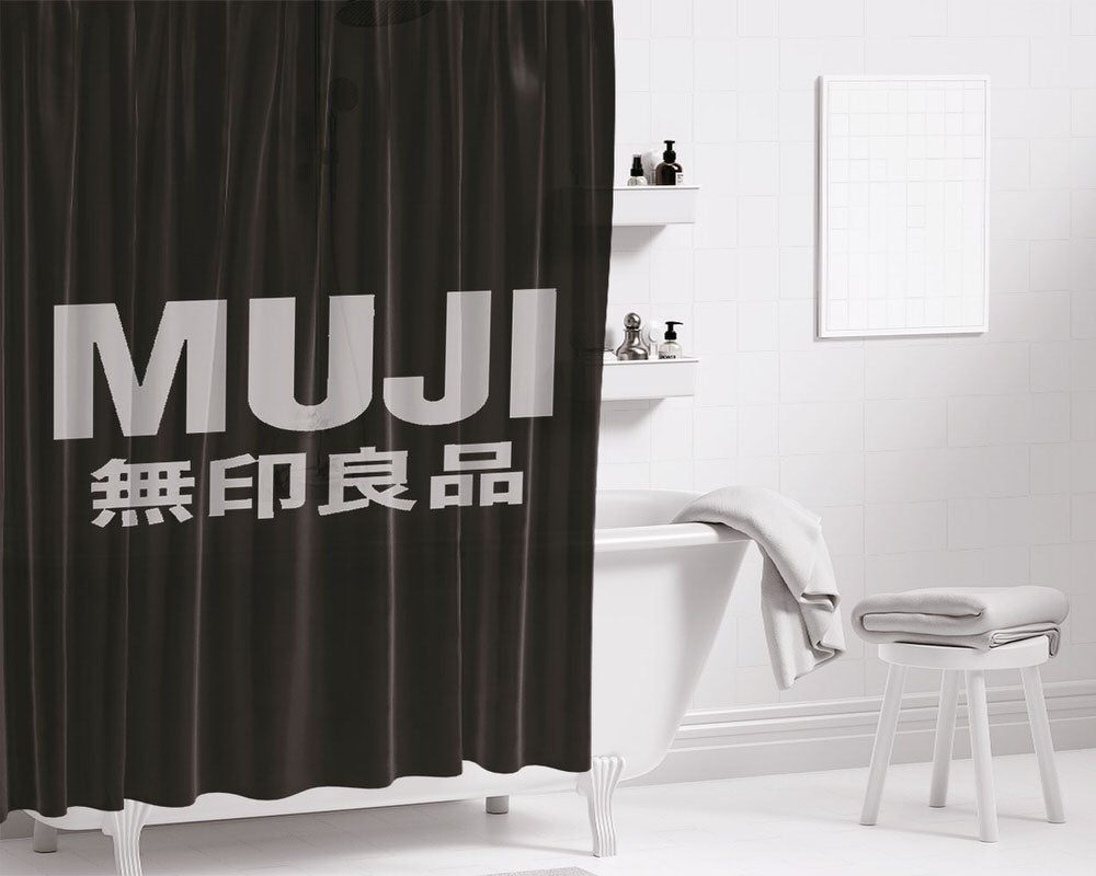 Muji Silver Back Black Bathroom Shower Curtain Fabric Waterproof | 66 X 72 Inch