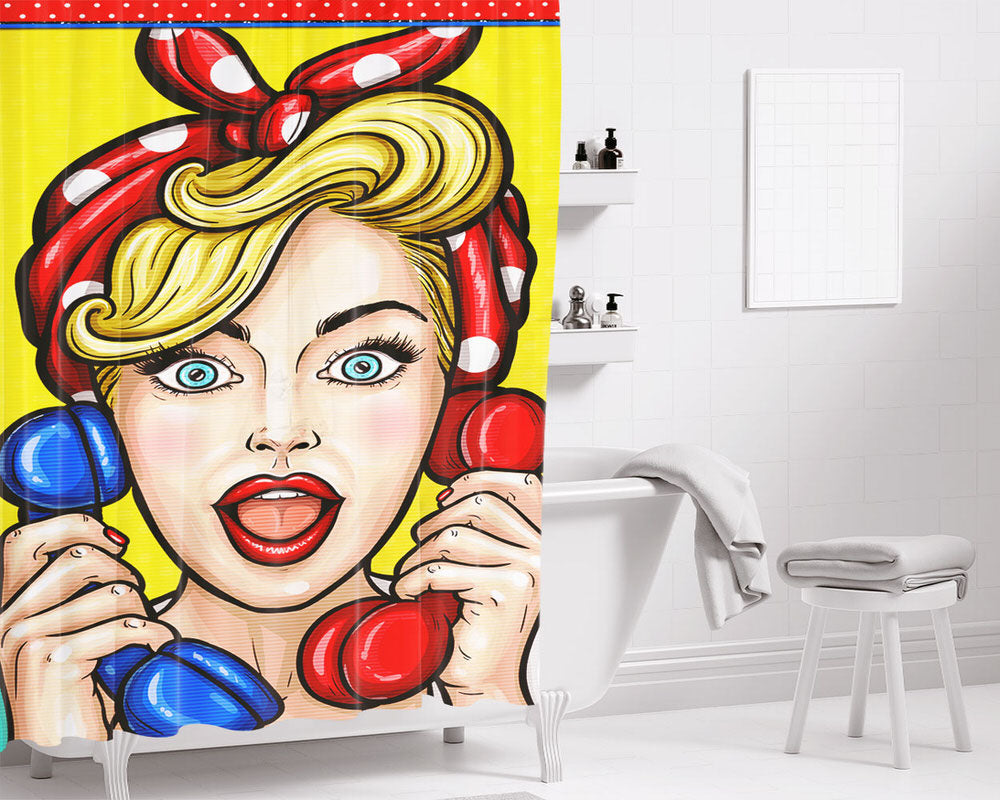 Mulheres Pop Art Girl Bilder Bathroom Shower Curtain Fabric Waterproof | 66 X 72 Inch
