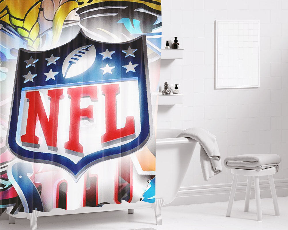National Football League Art Drawing Bathroom Shower Curtain Fabric Waterproof | 66 X 72 Inch