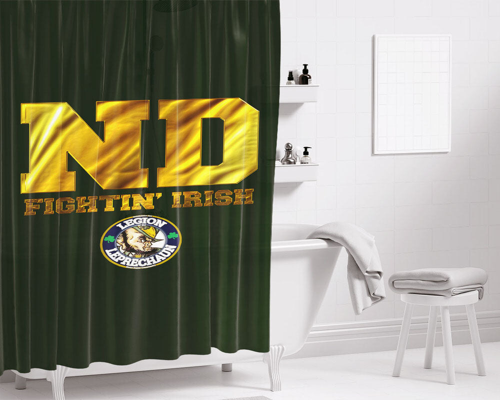 Nd Fighting Irish Gold And Green Wallpaper Bathroom Shower Curtain Fabric Waterproof | 66 X 72 Inch