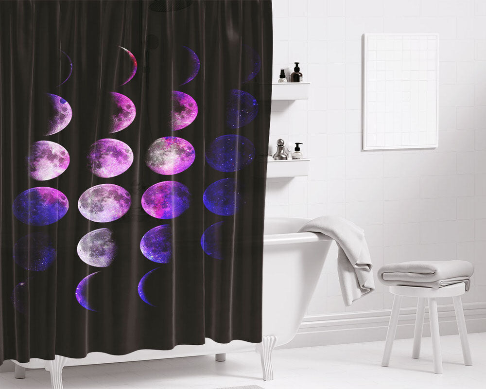 Nebula Galaxy Moon Phases Bathroom Shower Curtain Fabric Waterproof | 66 X 72 Inch