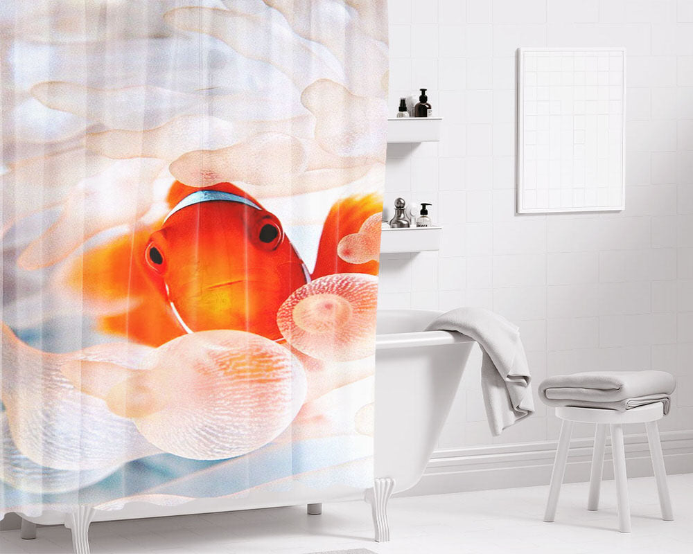 Nemo Fish Hiding In The Sea Reef Bathroom Shower Curtain Fabric Waterproof | 66 X 72 Inch