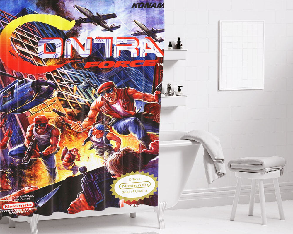 Nes Contra Force 90 Game Bathroom Shower Curtain Fabric Waterproof | 66 X 72 Inch