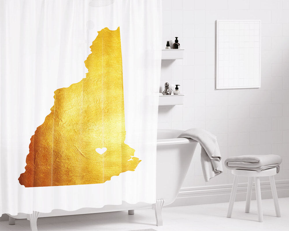 New Hampshire Golden State Map Bathroom Shower Curtain Fabric Waterproof | 66 X 72 Inch