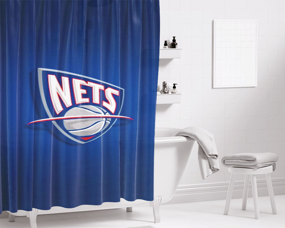 New Jersey Nets Wallpaper Bathroom Shower Curtain Fabric Waterproof | 66 X 72 Inch