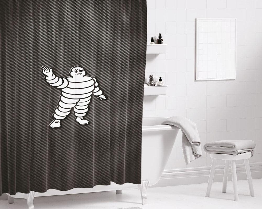 New Michelin Carbon Fiber Logo Bathroom Shower Curtain Fabric Waterproof | 66 X 72 Inch