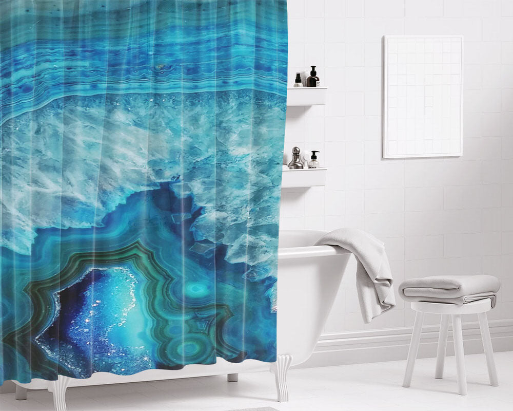 Night Blue Agate Geode Bathroom Shower Curtain Fabric Waterproof | 66 X 72 Inch