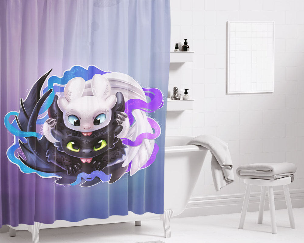 Night Fury And Light Fury Lovely Bathroom Shower Curtain Fabric Waterproof | 66 X 72 Inch