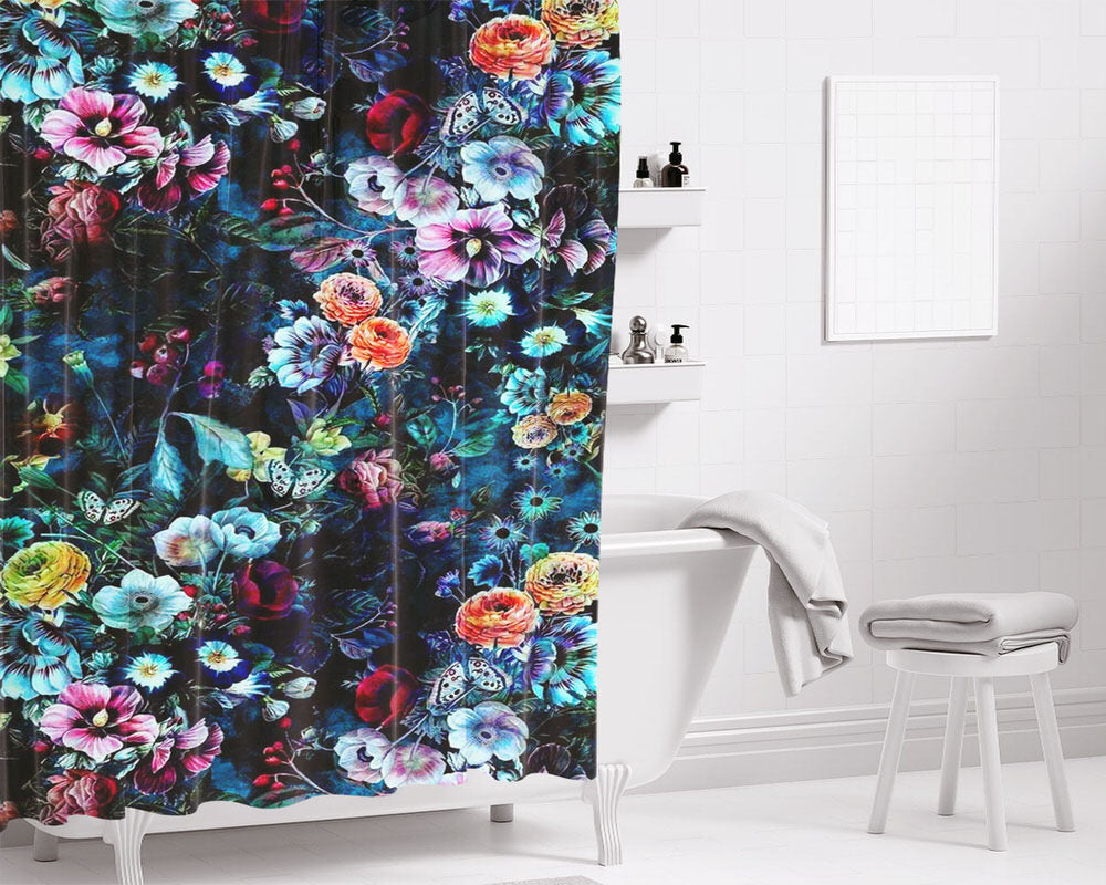 Night Garden Bathroom Shower Curtain Fabric Waterproof | 66 X 72 Inch