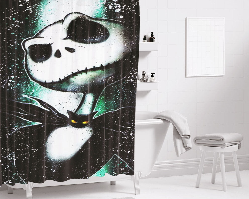 Nightmare Skellington Art Bathroom Shower Curtain Fabric Waterproof | 66 X 72 Inch