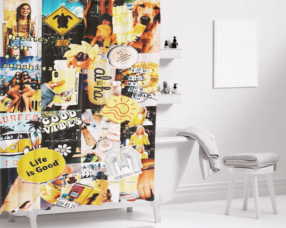 No Bad Vibes Collage Bathroom Shower Curtain Fabric Waterproof | 66 X 72 Inch