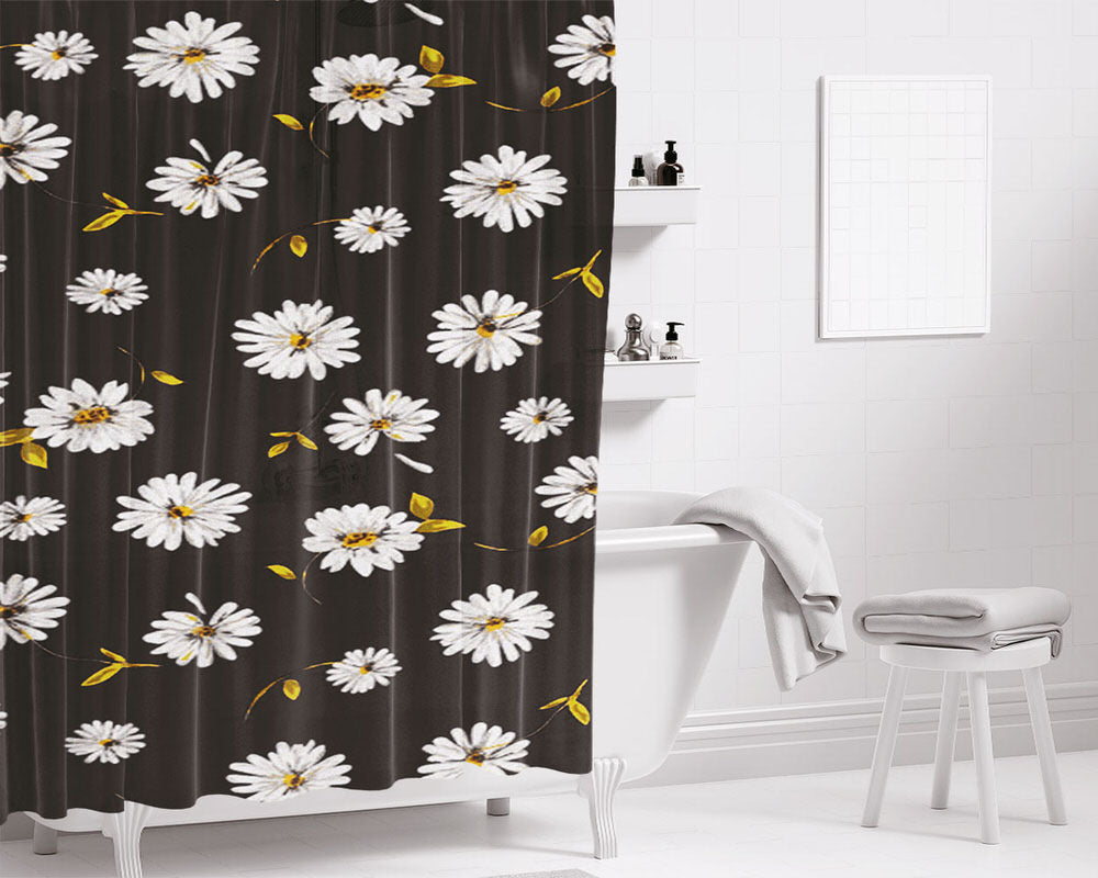 Noise Daisy Daydream Black Floral Bathroom Shower Curtain Fabric Waterproof | 66 X 72 Inch