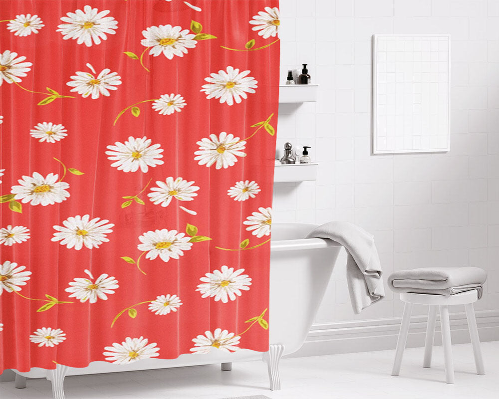 Noise Daisy Daydream Red Coral Floral Bathroom Shower Curtain Fabric Waterproof | 66 X 72 Inch