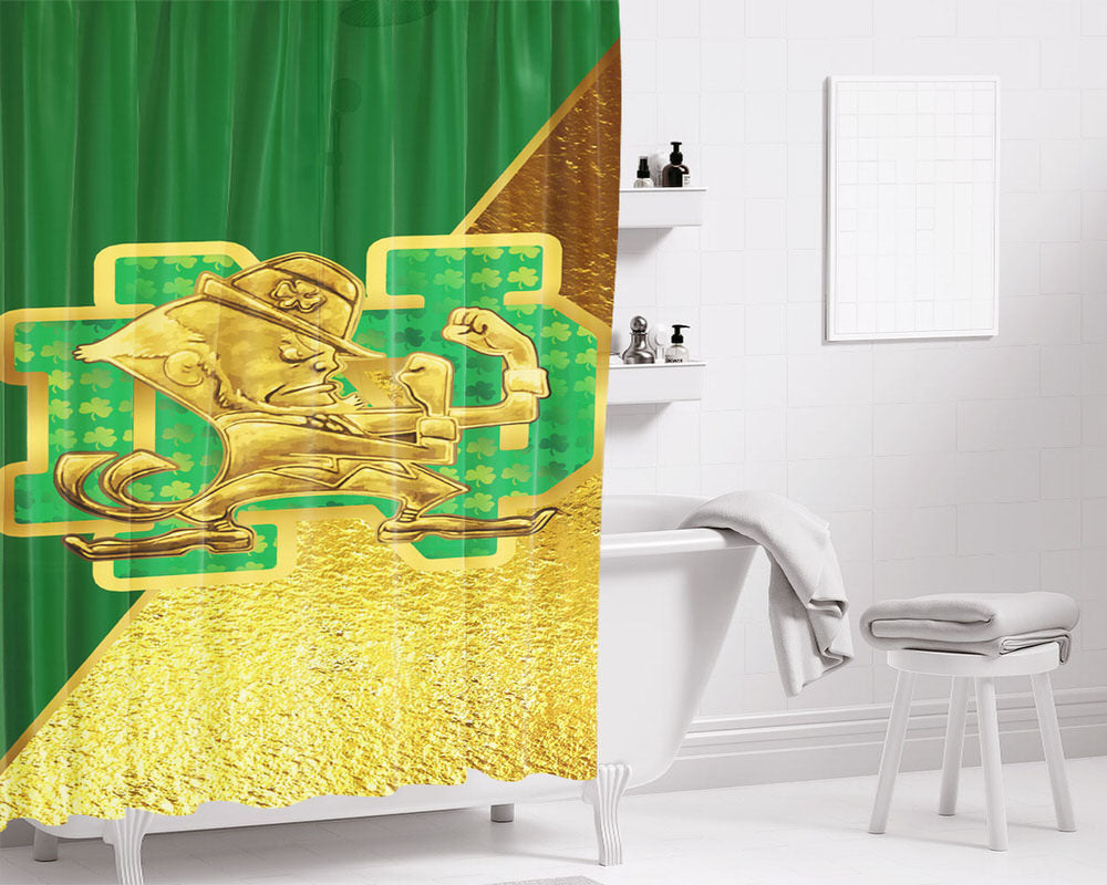 Nore Dame Green Gold Bathroom Shower Curtain Fabric Waterproof | 66 X 72 Inch