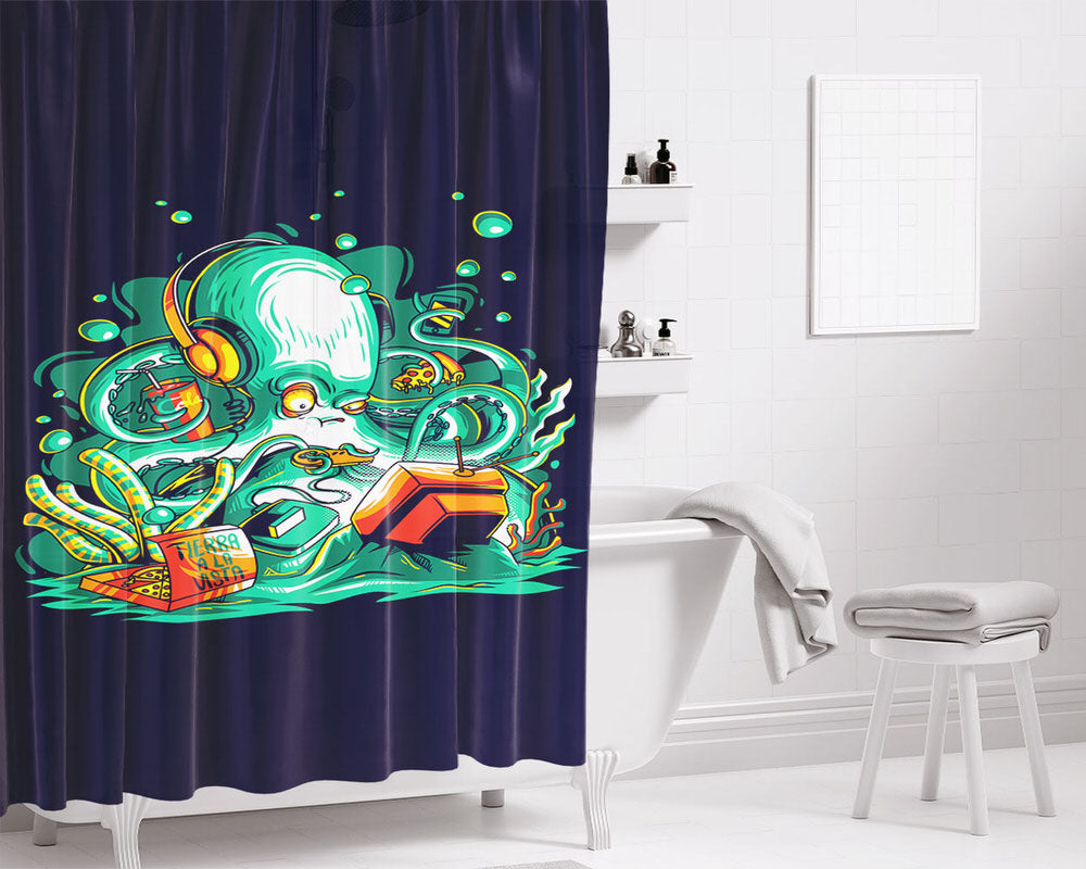 Octo Headphones Bathroom Shower Curtain Fabric Waterproof | 66 X 72 Inch