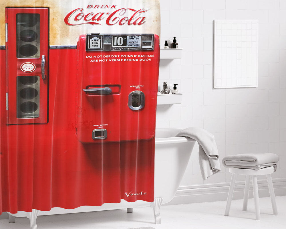 Old Coca Cola Ice Cold Vending Machine Bathroom Shower Curtain Fabric Waterproof | 66 X 72 Inch