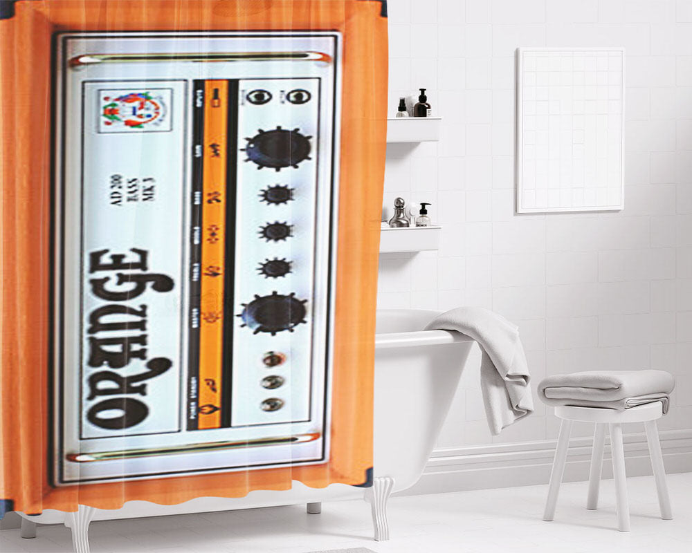 Orange Guitar Bass Amplifier Bathroom Shower Curtain Fabric Waterproof | 66 X 72 Inch