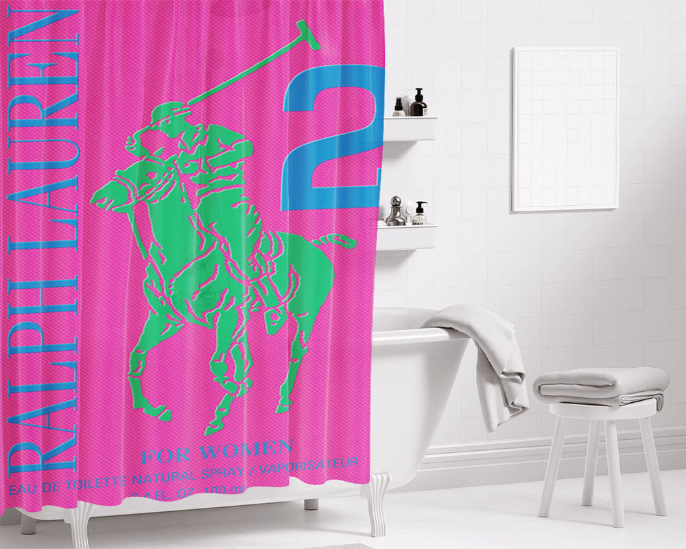Polo Ralph Lauren Big Pony 1 Blue Parfume Bathroom Shower Curtain Fabric Waterproof | 66 X 72 Inch