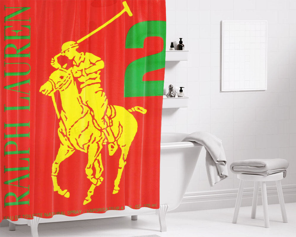Polo Ralph Lauren Big Pony 2 Pink Parfume Bathroom Shower Curtain Fabric Waterproof | 66 X 72 Inch