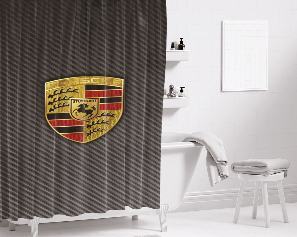 Porsche Carbon Emblem Logo Bathroom Shower Curtain Fabric Waterproof | 66 X 72 Inch