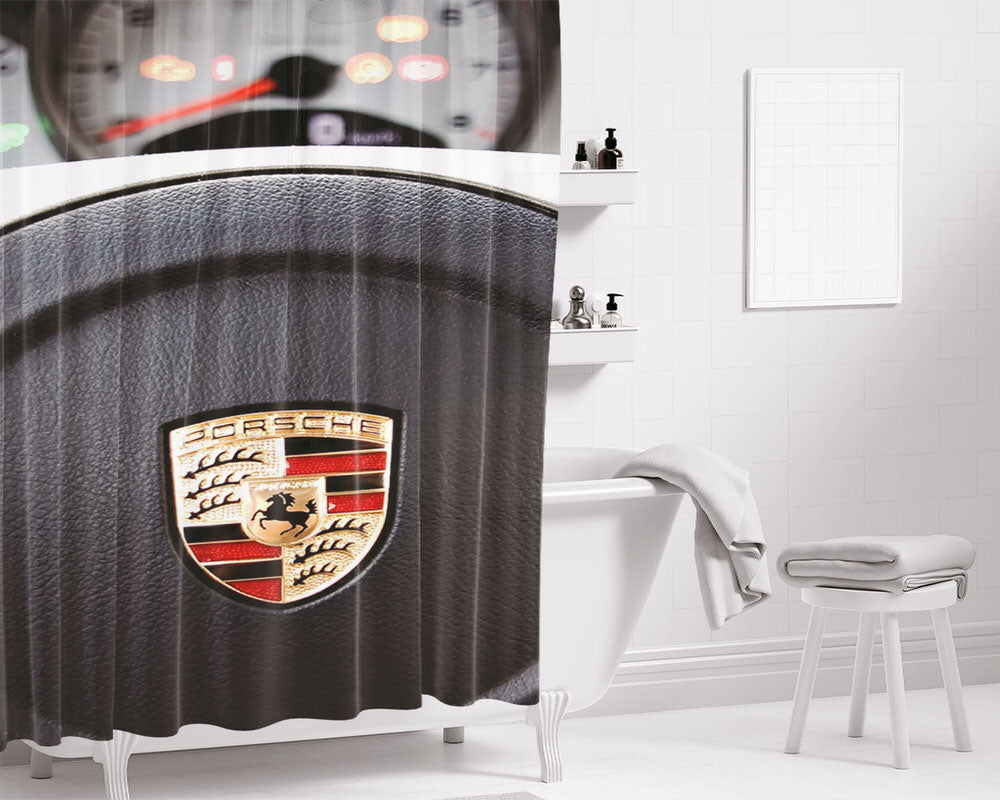 Porsche Carbon Logo Bathroom Shower Curtain Fabric Waterproof | 66 X 72 Inch