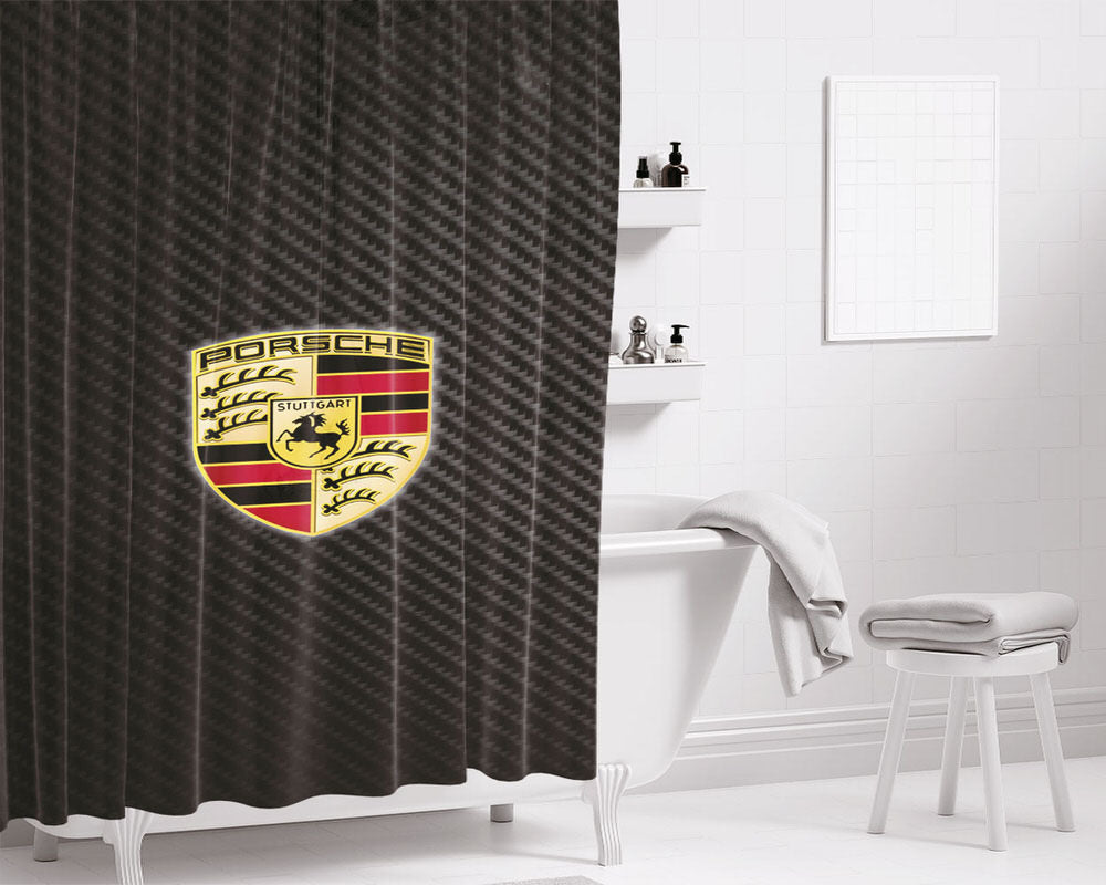 Porsche Logo Car Pictures Wallpaper Bathroom Shower Curtain Fabric Waterproof | 66 X 72 Inch