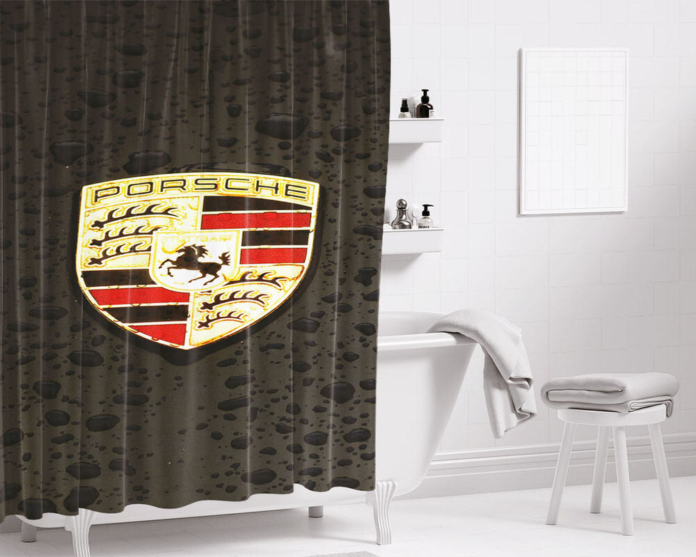 Porsche Logo Decals Fire Bathroom Shower Curtain Fabric Waterproof | 66 X 72 Inch