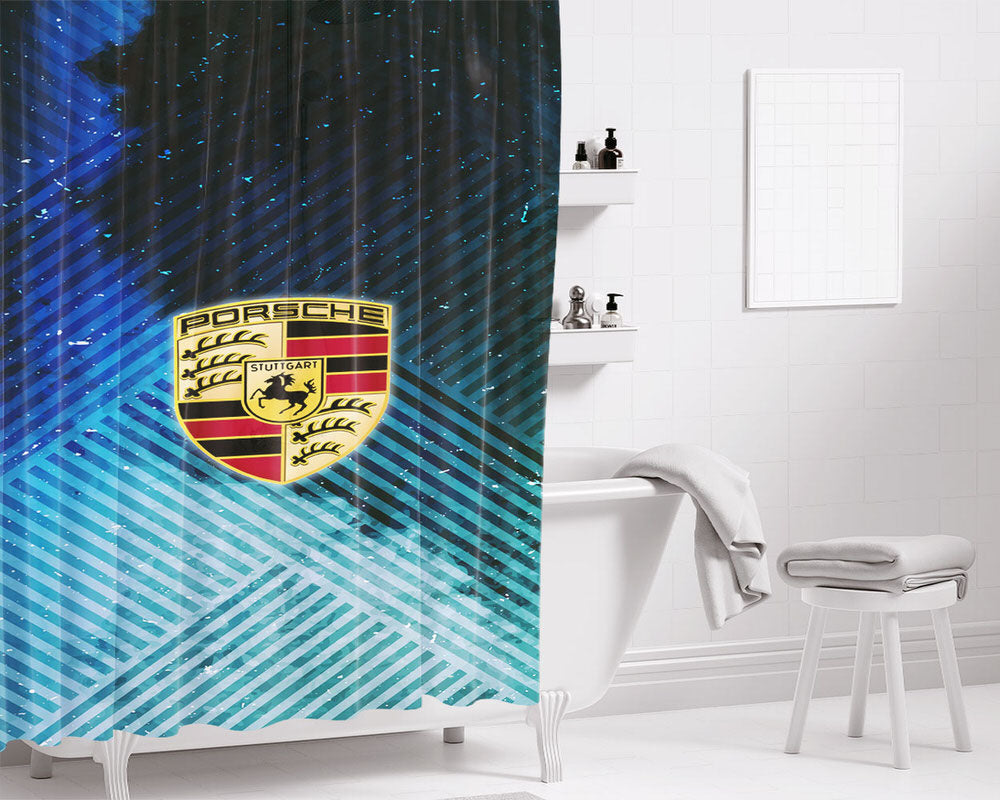 Porsche Logo Red Bathroom Shower Curtain Fabric Waterproof | 66 X 72 Inch